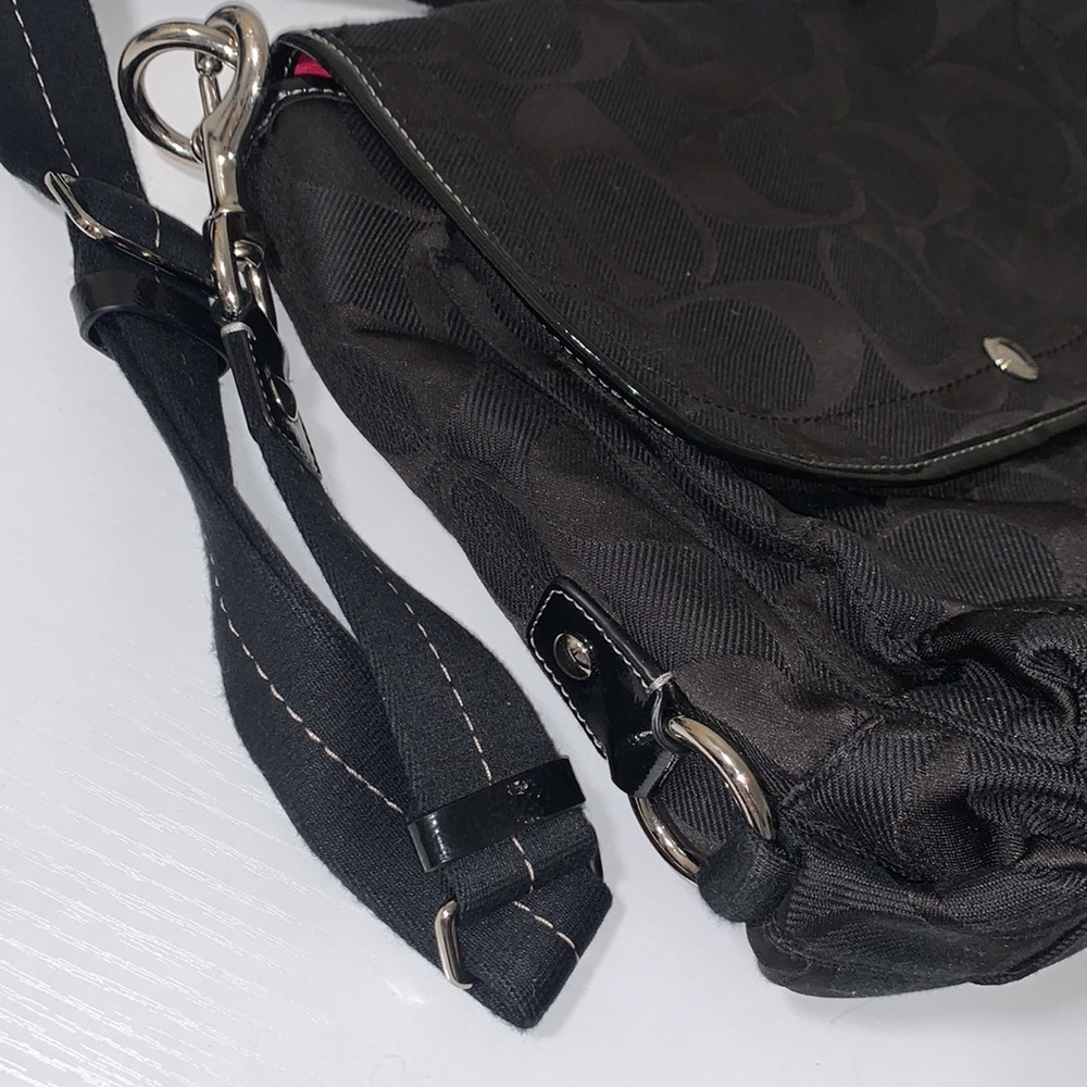 COACH Black Signature Canvas Crossbody Messenger Tote - Picture 7 of 10